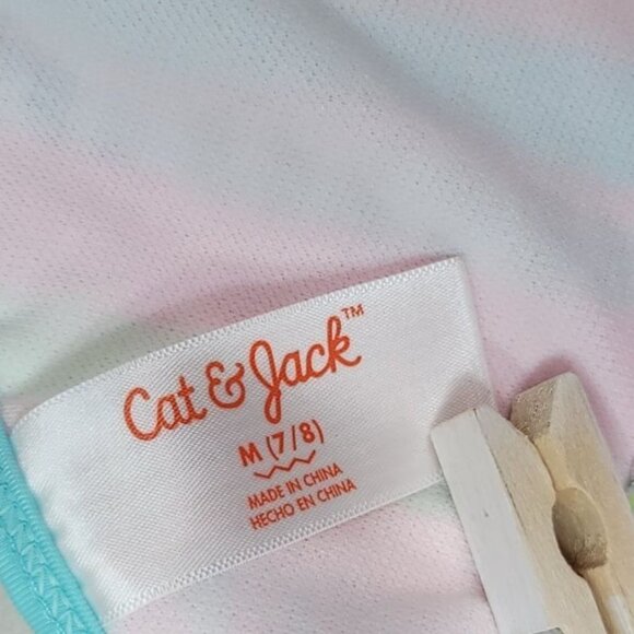 Cat & Jack Girls Swimsuit Set Pink Blue Medium Bikini Skirt Cover Stripe 3 Piece - Picture 6 of 16